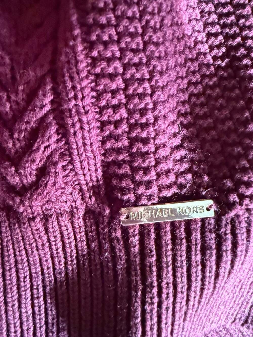 MICHAEL Michael Kors Maroon Cable Knit Cold Shoulder Sweater Top - Picture 5 of 7